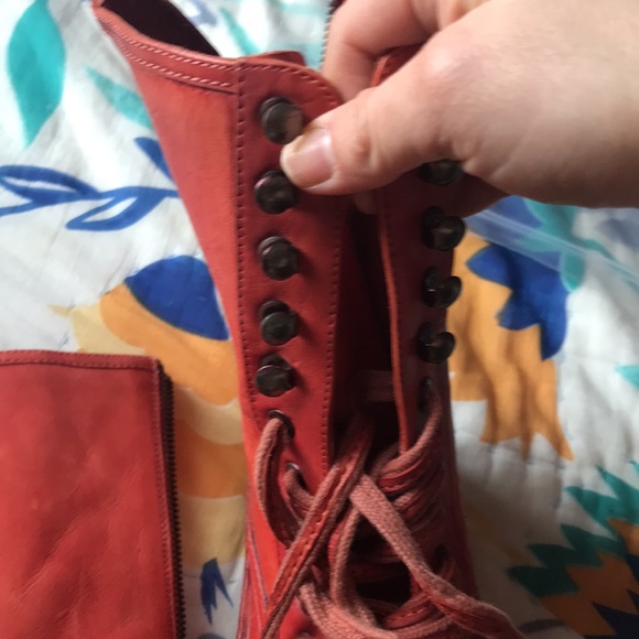 Free people NWOT lace up boots shoes booties heeled 36 6 orange leather - Picture 3 of 4